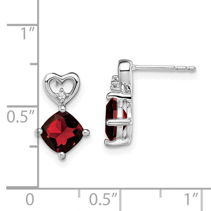 14k White Gold Garnet and Real Diamond Heart Earrings