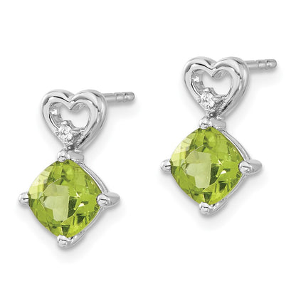 14k White Gold Peridot and Real Diamond Heart Earrings