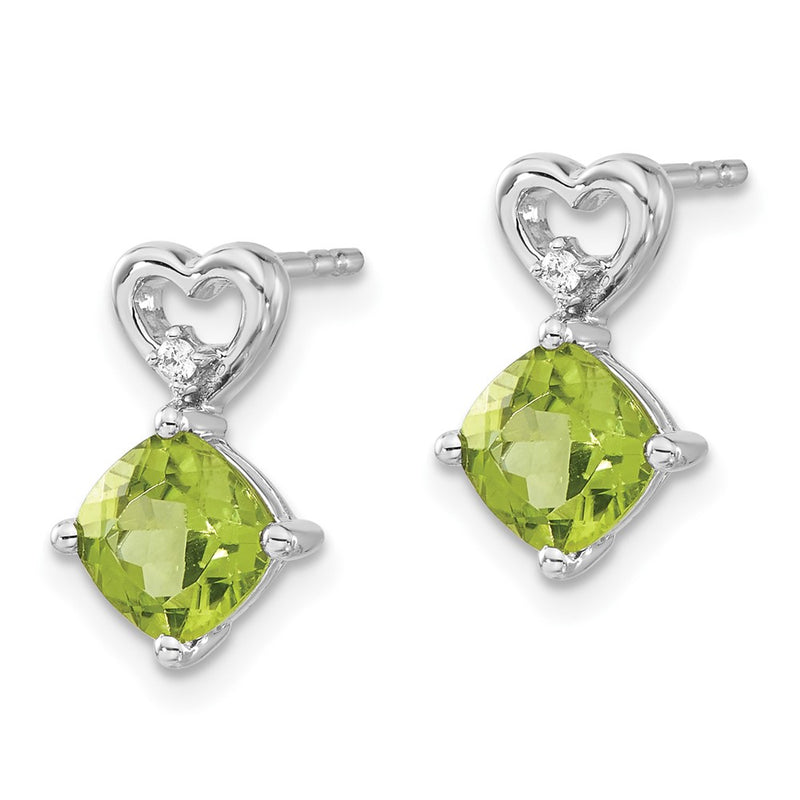 14k White Gold Peridot and Real Diamond Heart Earrings