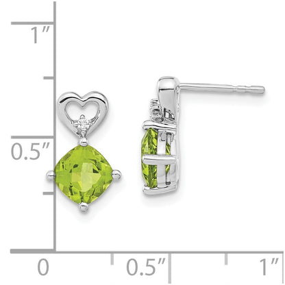 14k White Gold Peridot and Real Diamond Heart Earrings
