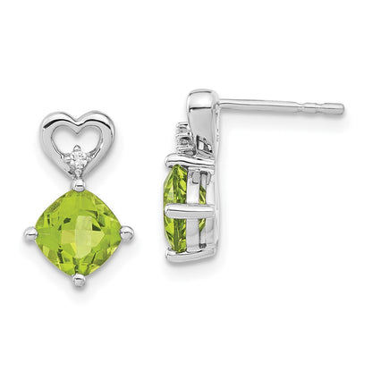 14k White Gold Peridot and Real Diamond Heart Earrings
