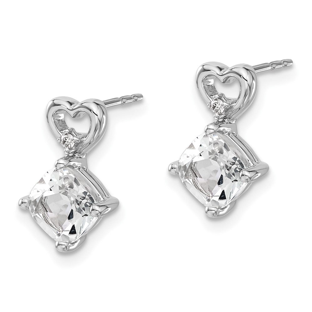 14k White Gold White Topaz and Real Diamond Heart Earrings