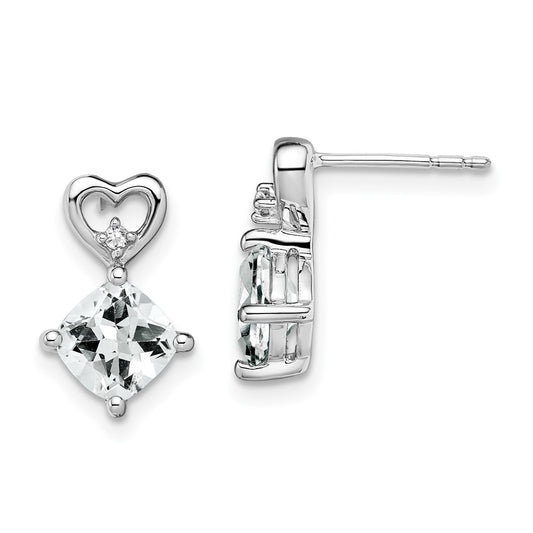 14k White Gold White Topaz and Real Diamond Heart Earrings