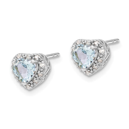 Sterling Silver Aquamarine and Real Diamond Earrings