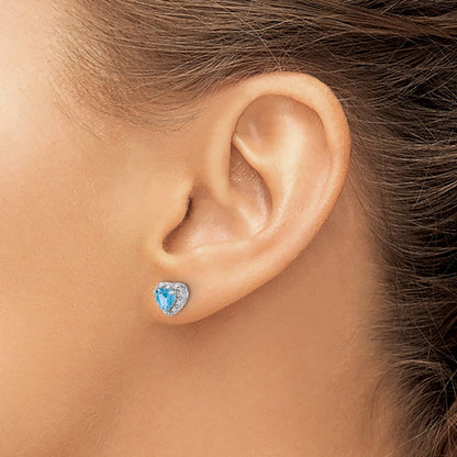Sterling Silver Blue Topaz and Real Diamond Earrings