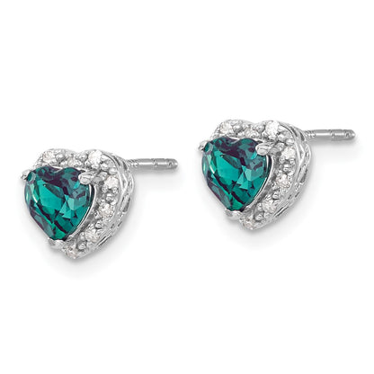 Sterling Silver Created Alexandrite and Real Diamond Earrings