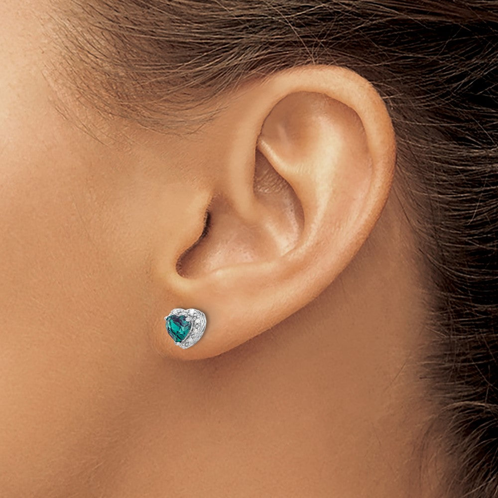 Sterling Silver Created Alexandrite and Real Diamond Earrings