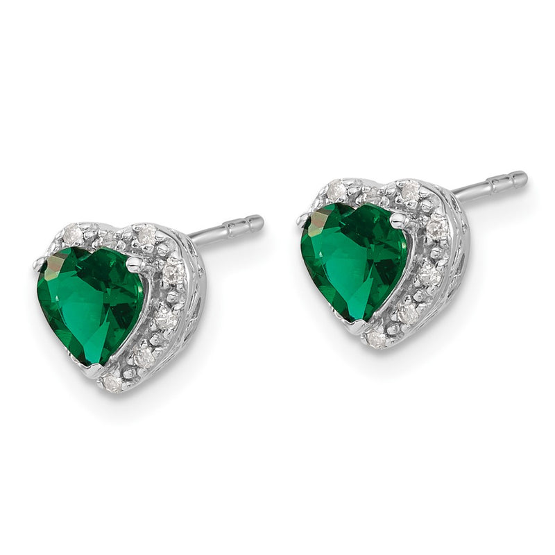 Sterling Silver Created Emerald and Real Diamond Earrings