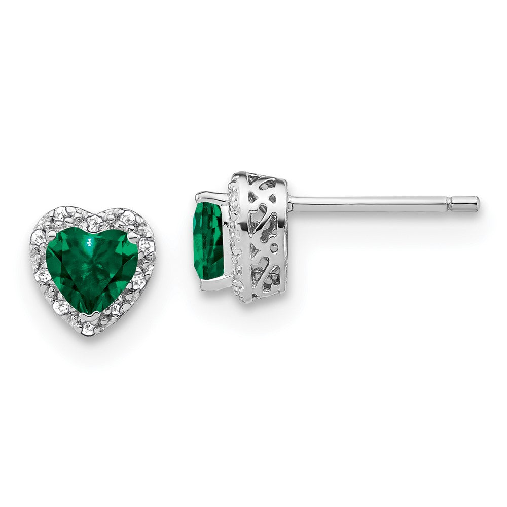 Sterling Silver Created Emerald and Real Diamond Earrings