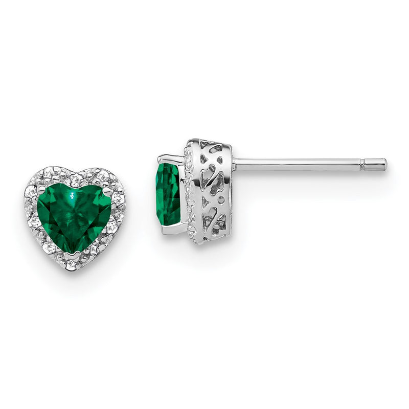 Sterling Silver Created Emerald and Real Diamond Earrings