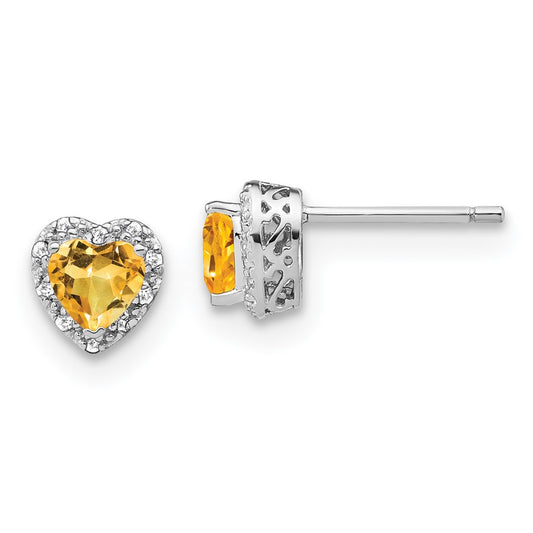 Sterling Silver Citrine and Real Diamond Earrings