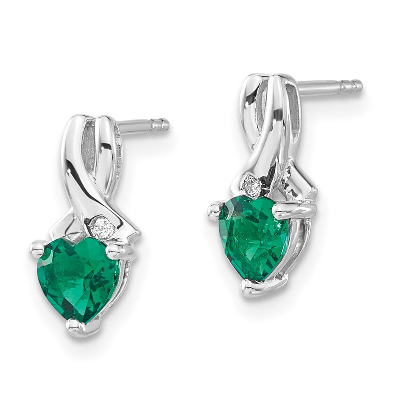 Sterling Silver Created Emerald and Real Diamond Earrings