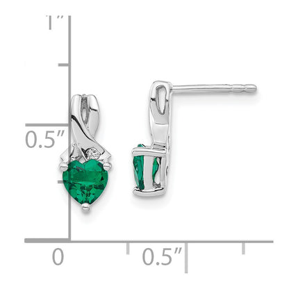 Sterling Silver Created Emerald and Real Diamond Earrings