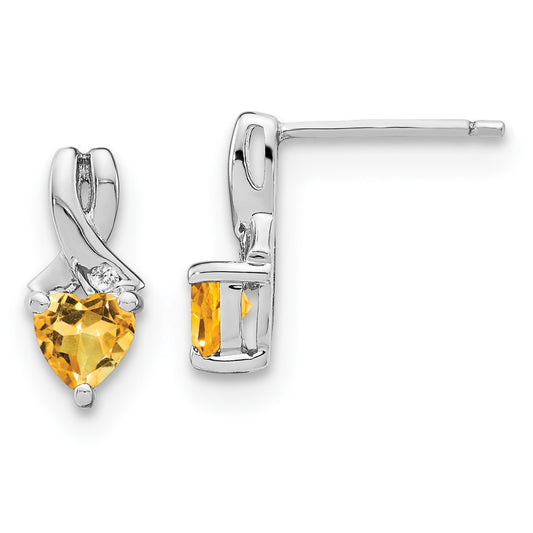 Sterling Silver Citrine and Real Diamond Earrings