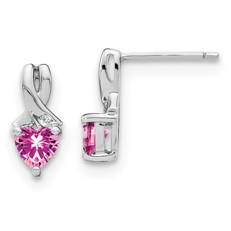 Sterling Silver Created Pink Sapphire and Real Diamond Earrings
