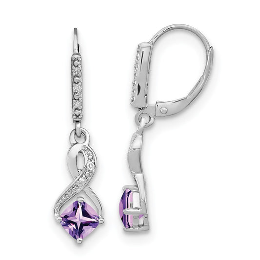Sterling Silver Amethyst and Real Diamond Earrings