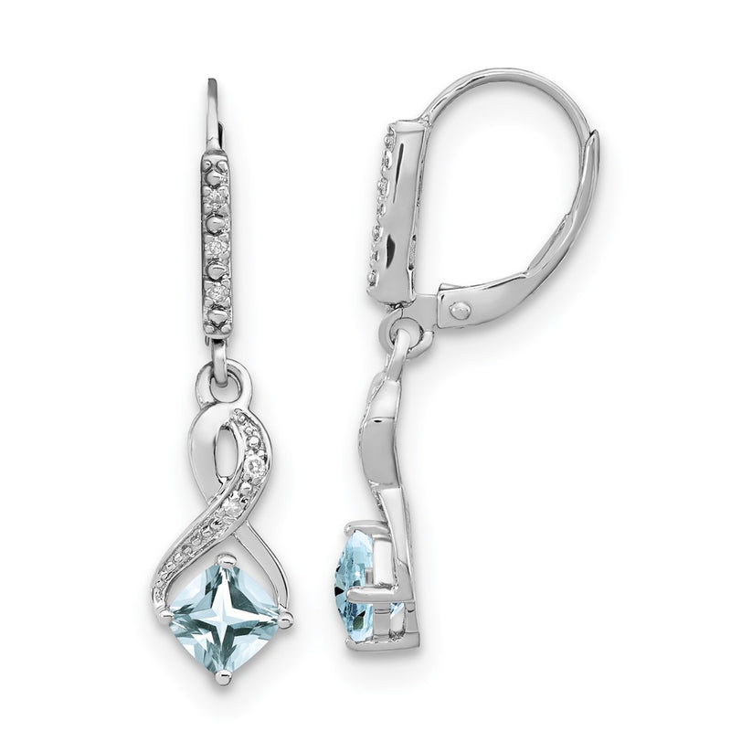 Sterling Silver Aquamarine and Real Diamond Earrings