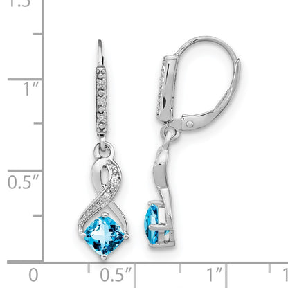 Sterling Silver Blue Topaz and Real Diamond Earrings