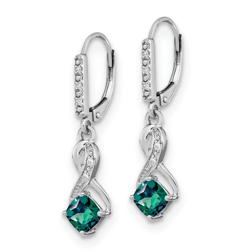 Sterling Silver Created Alexandrite and Real Diamond Earrings