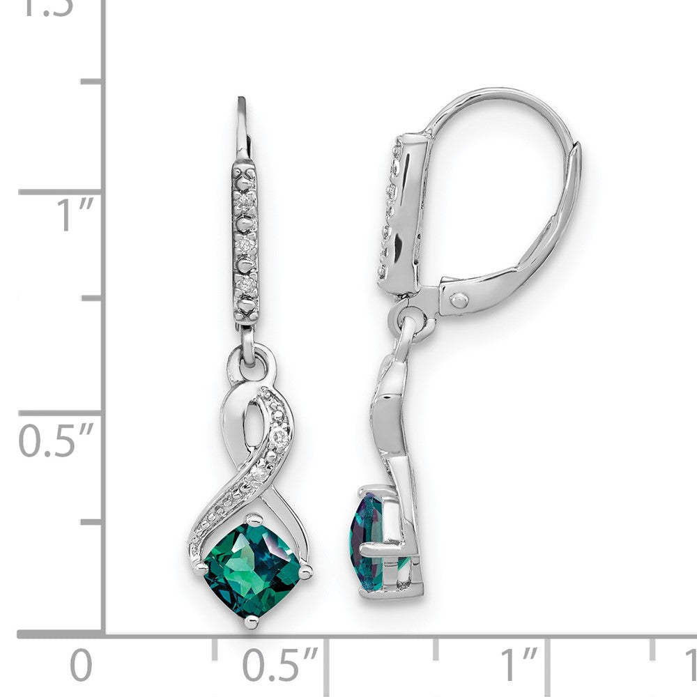 Sterling Silver Created Alexandrite and Real Diamond Earrings