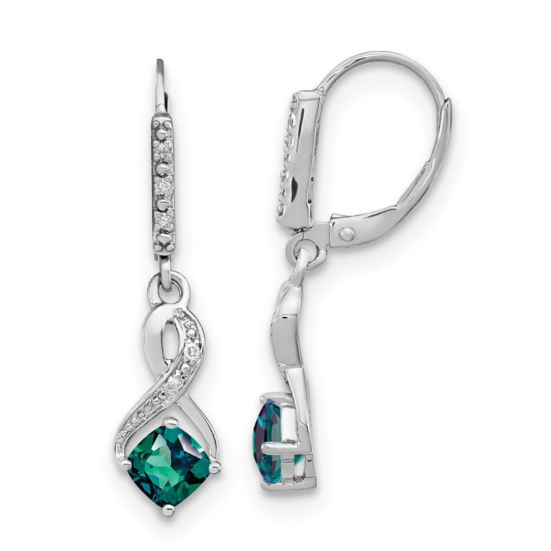 Sterling Silver Created Alexandrite and Real Diamond Earrings