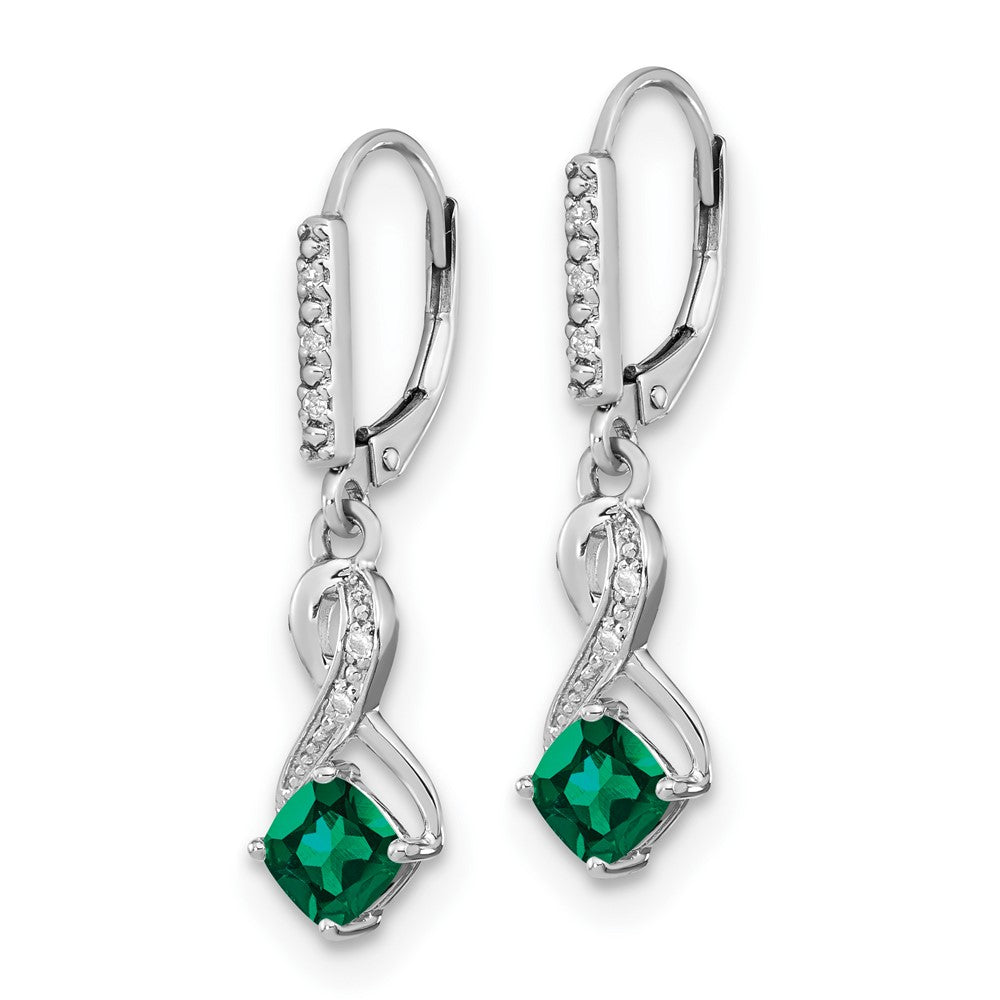 Sterling Silver Created Emerald and Real Diamond Earrings