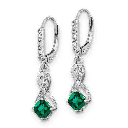 Sterling Silver Created Emerald and Real Diamond Earrings