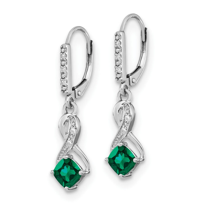 Sterling Silver Created Emerald and Real Diamond Earrings