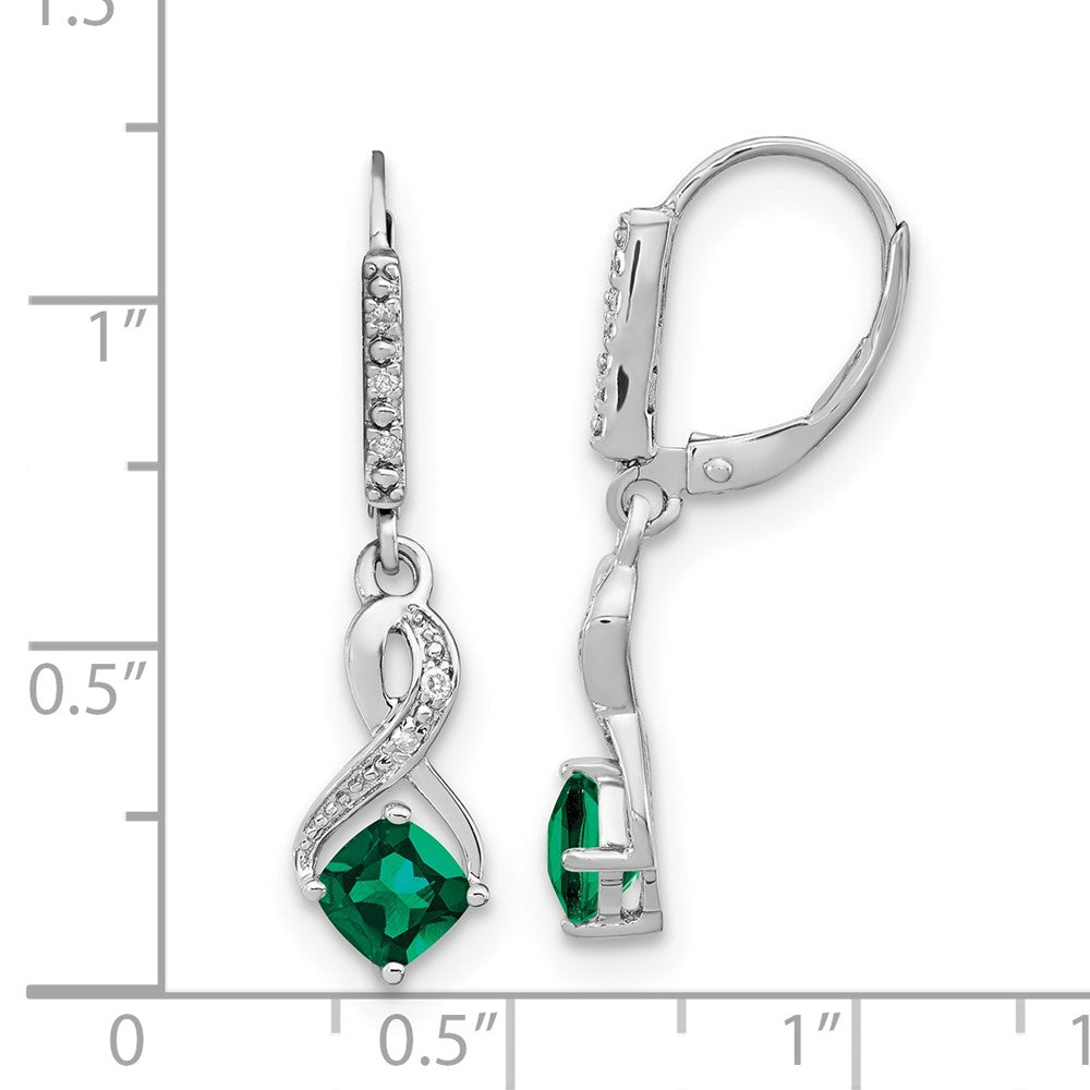 Sterling Silver Created Emerald and Real Diamond Earrings