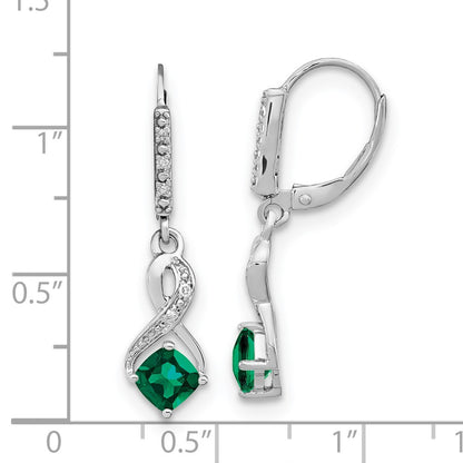 Sterling Silver Created Emerald and Real Diamond Earrings