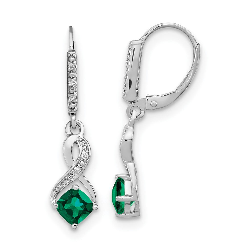 Sterling Silver Created Emerald and Real Diamond Earrings