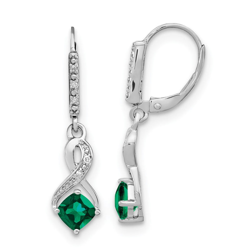Sterling Silver Created Emerald and Real Diamond Earrings