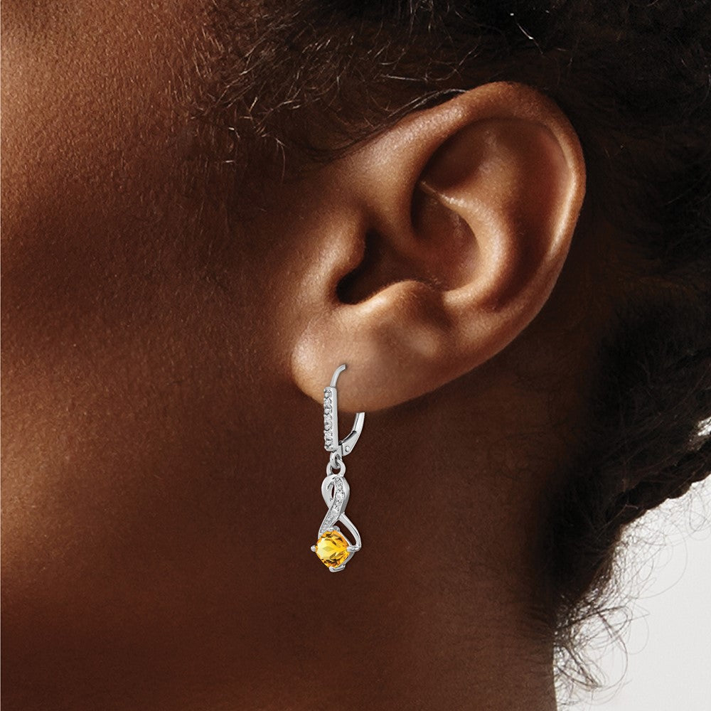 Sterling Silver Citrine and Real Diamond Earrings