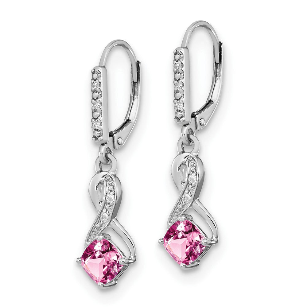 Sterling Silver Created Pink Sapphire and Real Diamond Earrings