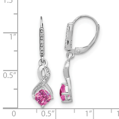 Sterling Silver Created Pink Sapphire and Real Diamond Earrings
