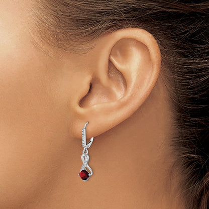 Sterling Silver Garnet and Real Diamond Earrings