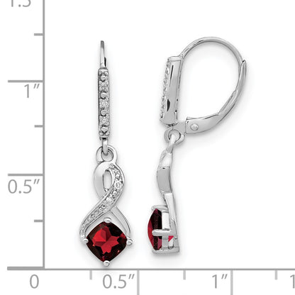 Sterling Silver Garnet and Real Diamond Earrings