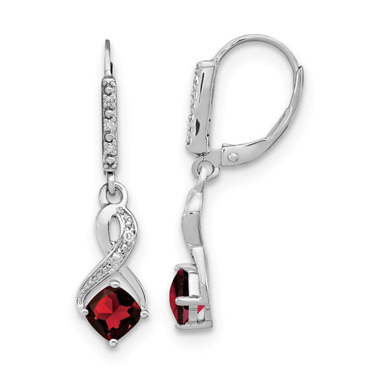 Sterling Silver Garnet and Real Diamond Earrings