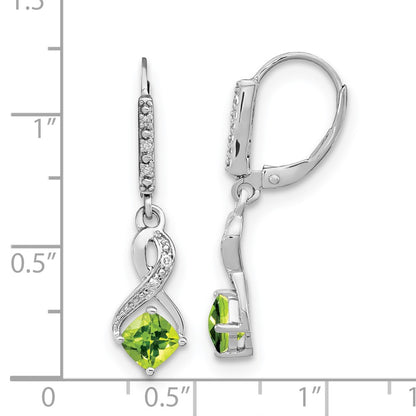 Sterling Silver Peridot and Real Diamond Earrings