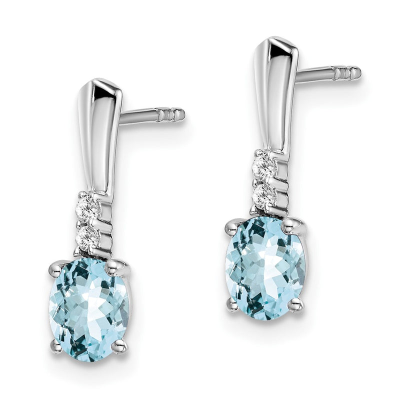14k White Gold Oval Aquamarine and Real Diamond Dangle Earrings