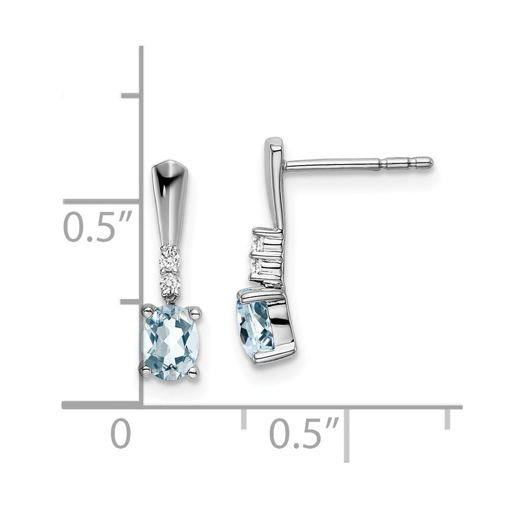 Solid 14k White Gold Oval Simulated Aquamarine and CZ Dangle Earrings