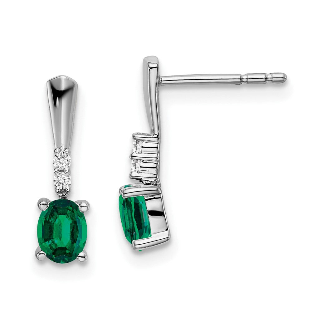 14k White Gold Oval Created Emerald and Real Diamond Dangle Earrings EM7407-CEM-004-WA