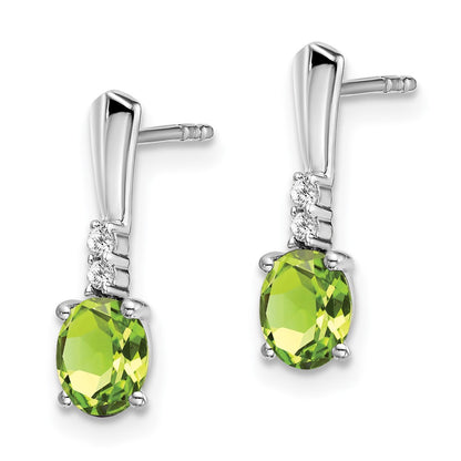 14k White Gold Oval Peridot and Real Diamond Dangle Earrings