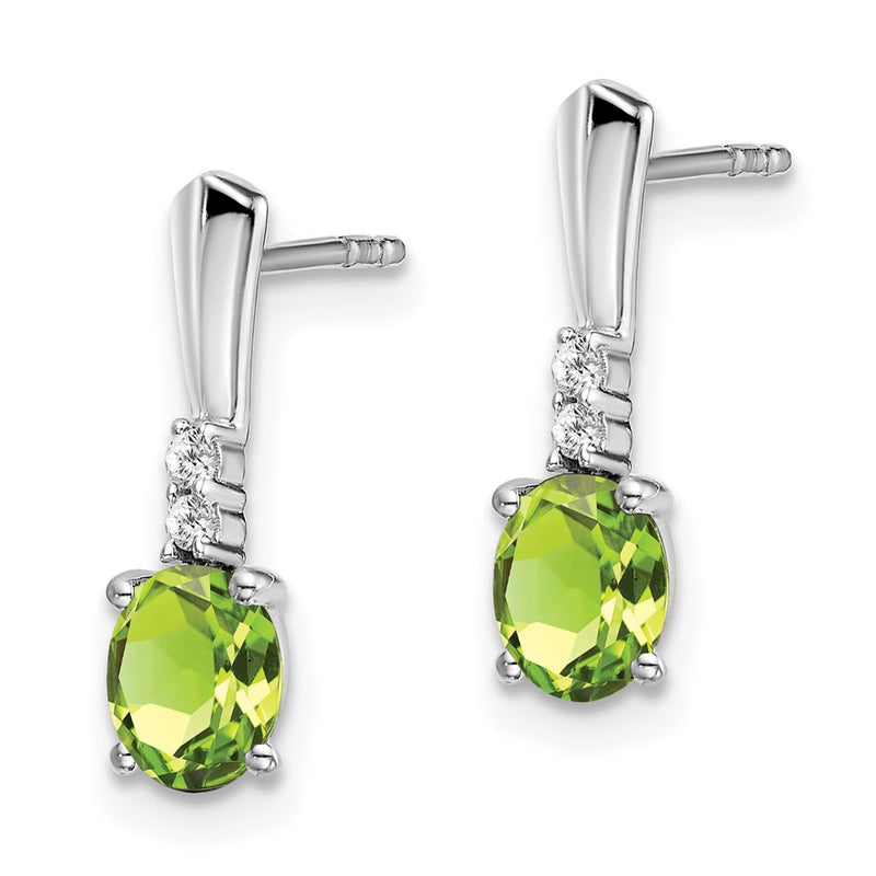 14k White Gold Oval Peridot and Real Diamond Dangle Earrings