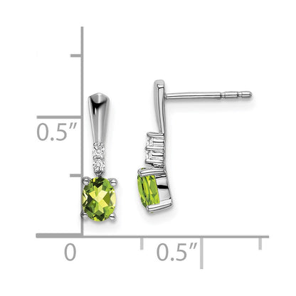 14k White Gold Oval Peridot and Real Diamond Dangle Earrings