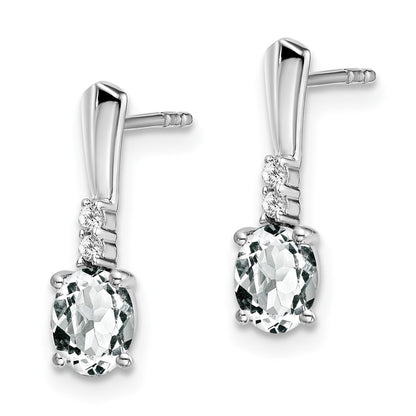 14k White Gold Oval White Topaz and Real Diamond Dangle Earrings