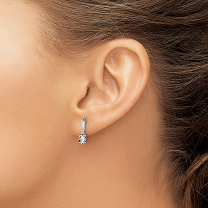 14k White Gold Oval White Topaz and Real Diamond Dangle Earrings