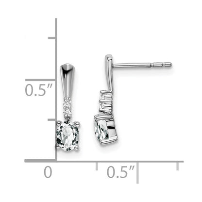 14k White Gold Oval White Topaz and Real Diamond Dangle Earrings