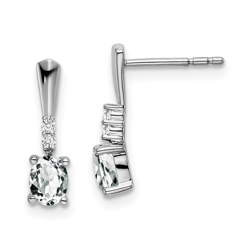 14k White Gold Oval White Topaz and Real Diamond Dangle Earrings