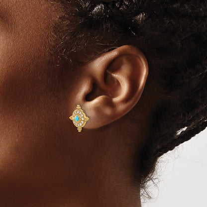 14k Yellow Gold Turquoise and White Topaz Earrings